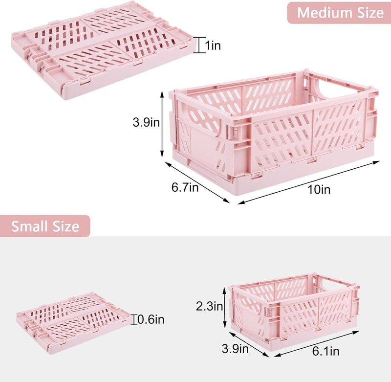 Weraher Plastic Baskets for Desk Organizing, Drawer Organizer, 2 Medium+2 Small Durable Folding Storage Crate for Home Kitchen Classroom Office Bedroom and Bathroom (Pink) - Image 2